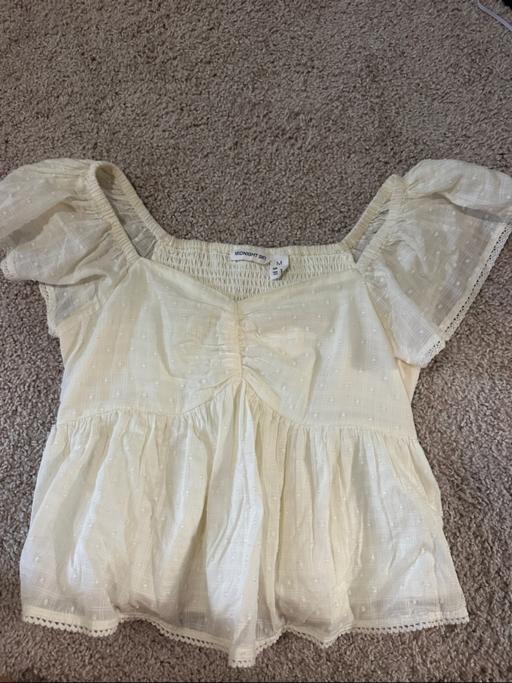 Midnight Sky Cream Puff Sleeve Peplum Top